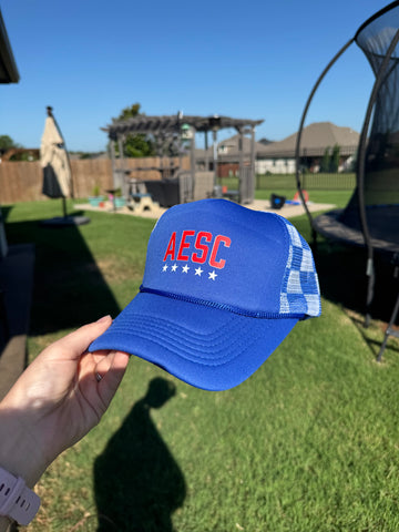 Blue checkered AESC trucker hat