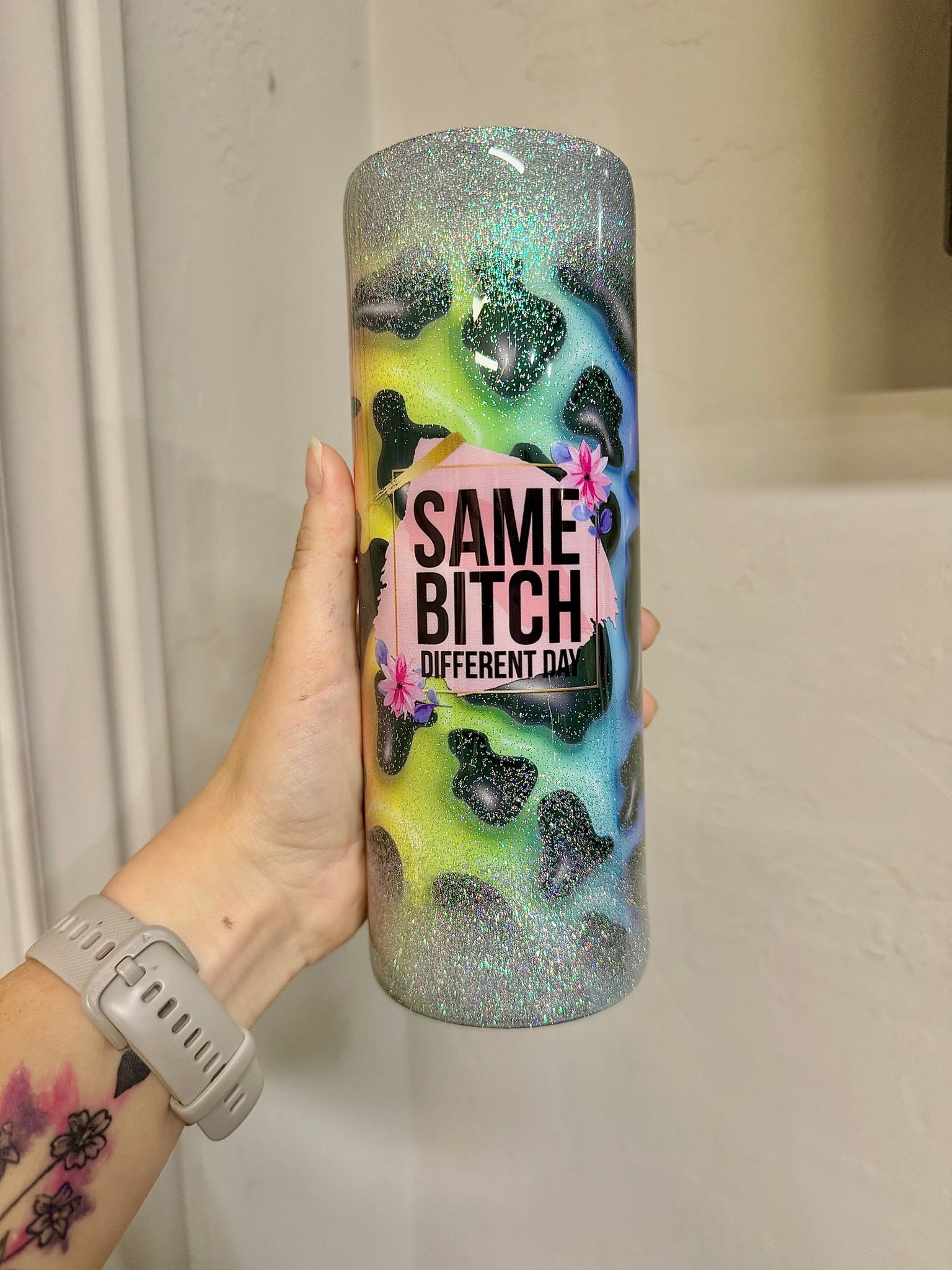 20oz leopard rainbow biatch epoxy glittery Waffle!