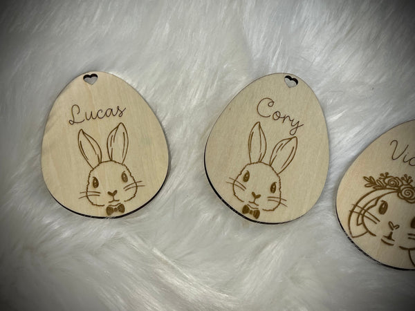 Wooden Easter egg hanging basket tag