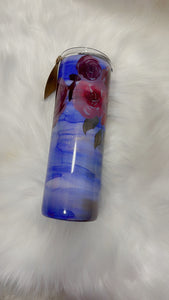 Blue hand painted water color with floral accents