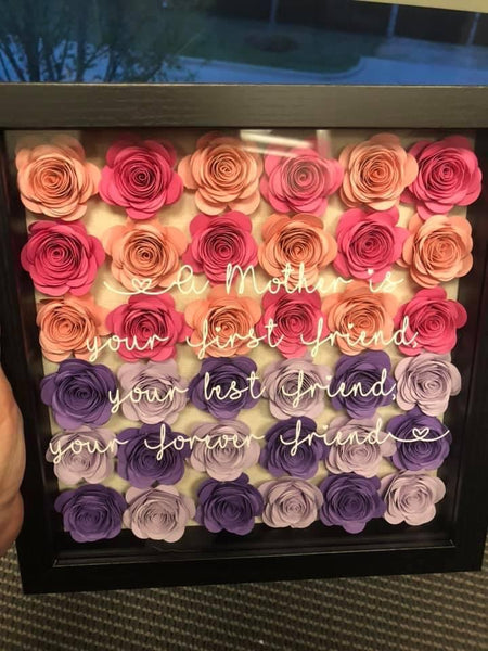 Handmade paper flower shadow boxes